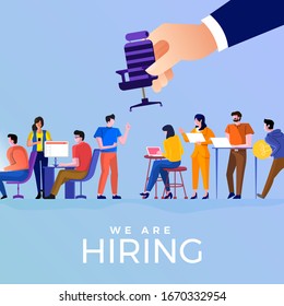 Ilustraciones concepto plano de diseño HR empleado de contratación. administrador de mano seleccionado empleado. Vector ilustrado.