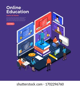 Illustrations flat design concept online education. E-learning course study form home. Vector illustrate.