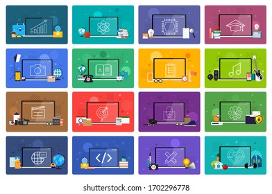 Illustrations flat design concept online education. E-learning course study form home. Vector illustrate.