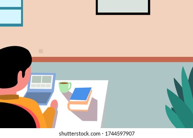 Illustrationen im flachen Design Konzept des Online-Lernens von zu Hause aus. Vector flache Abbildung. Online-Bildungskonzept