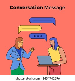 Illustrations flat design concept people talking. Conversation message like chat box bubble. Vector illustrate style solid color and stroke.