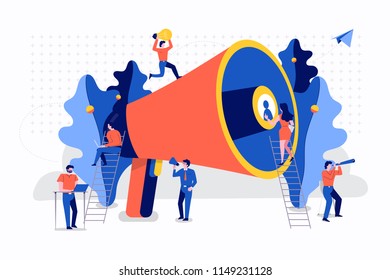 Illustrations flat design concept teamwork small people businessman working together for building success creative idea advertising. Vector illustrate.