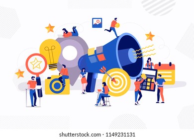 Illustrations flat design concept teamwork small people businessman working together for building success creative idea advertising. Vector illustrate.