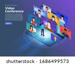 Illustrations flat design concept video conference. online meeting work form home. Vector illustrate.