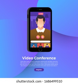 Illustrations flat design concept video conference. online meeting work form home. Vector illustrate.