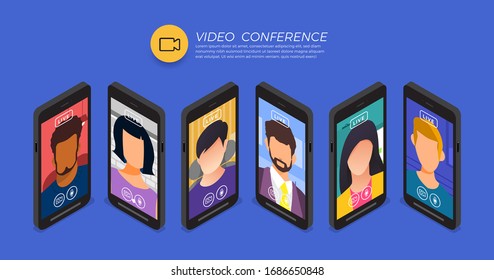 Illustrations flat design concept video conference. online meeting work form home. Vector illustrate.