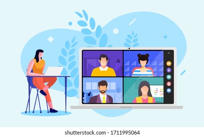 Illustrations flat design concept video conference. online meeting work form home. Vector illustration.