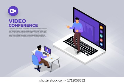 Illustrations flat design concept video conference. online meeting work form home. Vector illustrate.