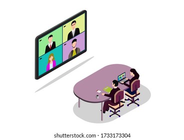 Illustrations flat design concept video conference. Vector illustrations