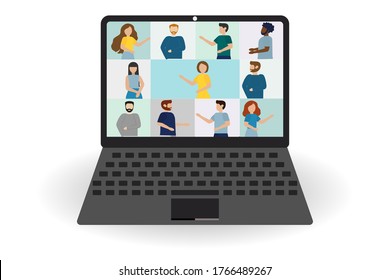 Illustrations flat design concept video conference. online meeting work form home. Vector illustrate. eps.10