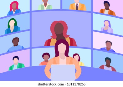 Illustrations flat design concept video conference. online meeting work form home. Vector illustrate. 