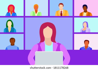 Illustrations flat design concept video conference. online meeting work form home. Vector illustrate. 