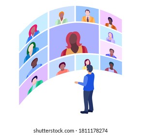Illustrations flat design concept video conference. online meeting work form home. Vector illustrate. 
