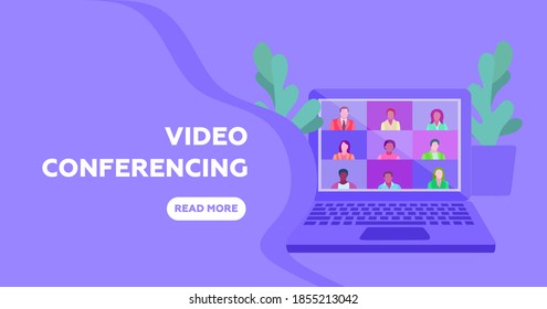 Illustrations flat design concept video conference. online meeting work form home. Vector illustrate.