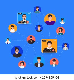 Illustrations flat design concept video conference. online meeting work form home. Call and live video. Vector illustrate.