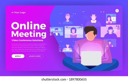 Illustrations flat design concept video conference. online meeting work form home. Call and live video. Vector illustrate.