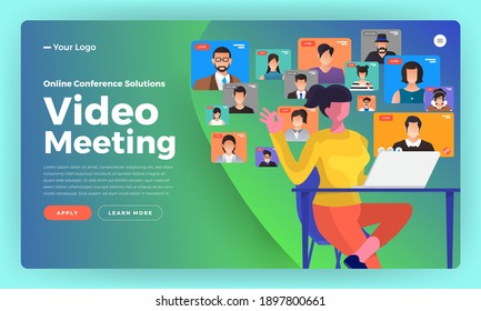 Illustrations flat design concept video conference. online meeting work form home. Call and live video. Vector illustrate.