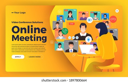 Illustrations flat design concept video conference. online meeting work form home. Call and live video. Vector illustrate.