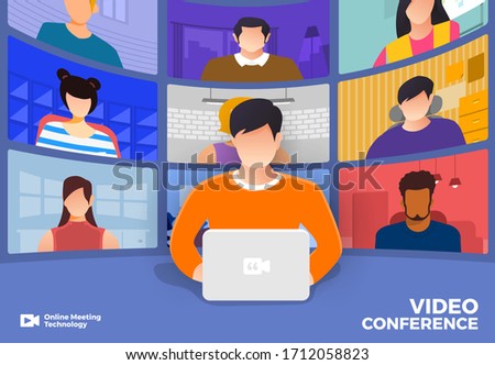 Illustrations flat design concept video conference. online meeting work form home. Vector illustrate.