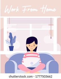 Illustrations flat design concept Work From Home . women version . online meeting . Vector illustrate.