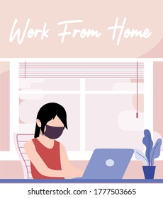 Illustrations flat design concept Work From Home . women version . online meeting . Vector illustrate.