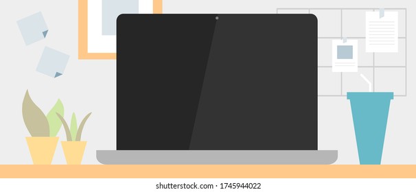 Illustrations flat design of home workplace. Workspace for freelancer and home work. Coronavirus, Work from home at quarantine isolation.