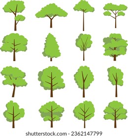 Illustrations of flat trees set. forest tree nature plant isolated