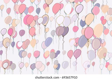 Illustrations of flying balloons. Good for web page, wallpaper, graphic design, catalog, texture or background. Also for birthday party or celebrations. Cartoon style vector graphic.