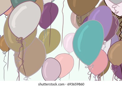Illustrations of flying balloons. Good for web page, wallpaper, graphic design, catalog, texture or background. Also for birthday party or celebrations. Cartoon style vector graphic.