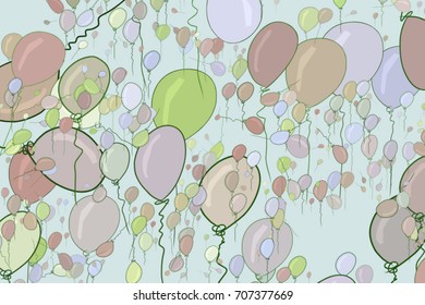 Illustrations of flying balloons. Good for web page, wallpaper, graphic design, catalog, texture or background. Cartoon style vector graphic.