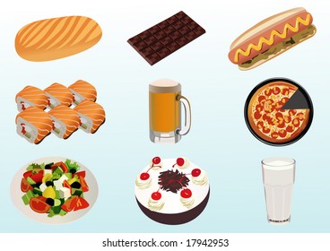 the illustrations of food and drinks