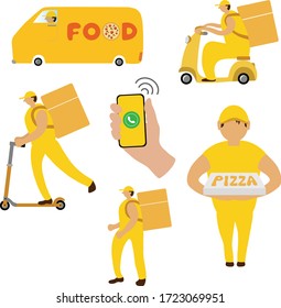Illustrations of food home delivery. Actual in the situation of covid-19.