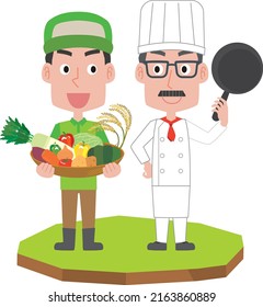 Illustrations of food producers and cooks