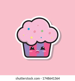 Illustrations of food in the shape of a cute face. cake, donut  Kawaii vector set