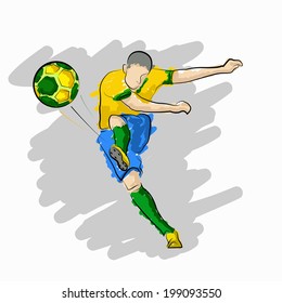 Illustrations footballer kicking a ball on white background