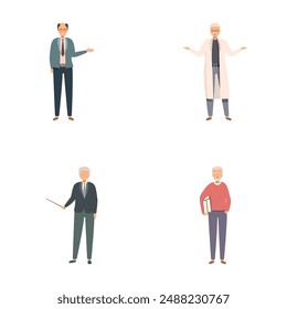 Illustrations of four different elderly men in various clothing and poses, isolated on white background