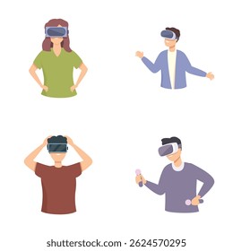 Illustrations of four diverse individuals engaging with vr technology