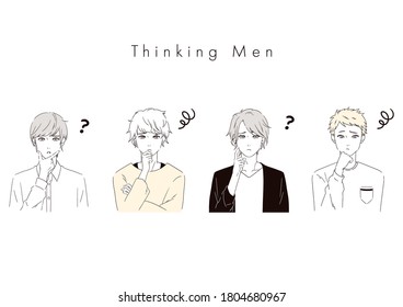 illustrations of four handsome men who are troubled. Vector image.