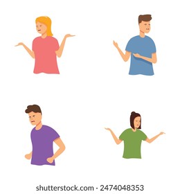 Illustrations of four individuals with perplexed expressions and hand gestures, isolated on white