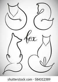 Illustrations of foxes in the form of a continuous line. Vector illustration. Logo, emblem, sign.