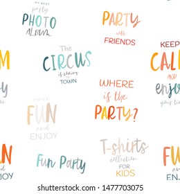 Illustrations of funny circus characters. Presentation, show and magic. Template vector graphics. Seamless pattern.