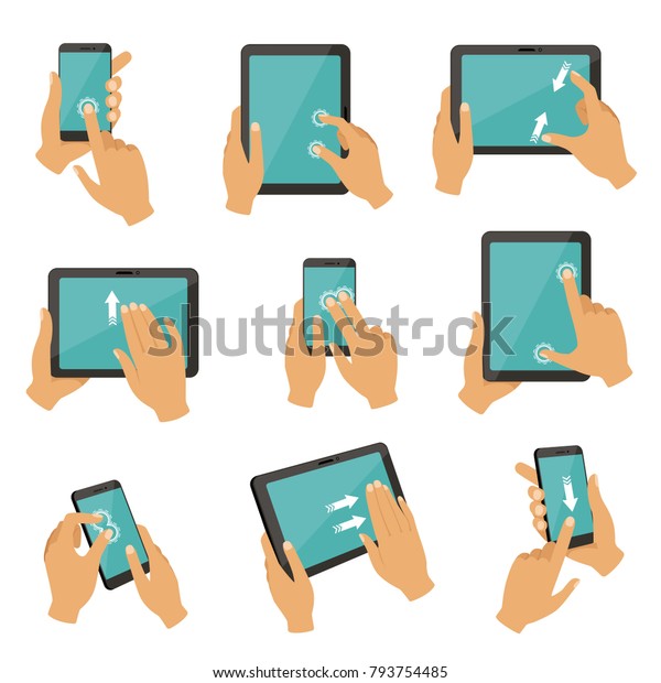 Illustrations Gestures Control Different Devices Tablets Stock Vector Royalty Free