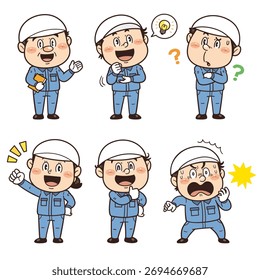 Ilustraciones de gestos y posturas de los trabajadores que trabajan en las fábricas y en el lugar