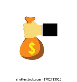 illustrations get a bonus. hand holding money bag of money as a reward