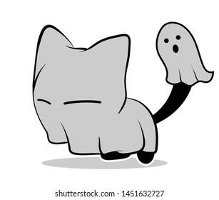Illustrations of ghost cat action on white background, Animals action vector.