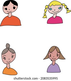 Illustrations of girls from different countries with a wide variety