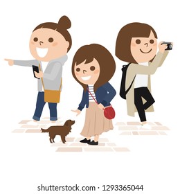 Illustrations of girls.Girls enjoying the trip.