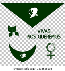 Illustrations green handkerchief with text in Spanish "we love each other" Legal abortion march in Argentina