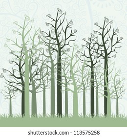 illustrations of green trees without leaves, vector illustration