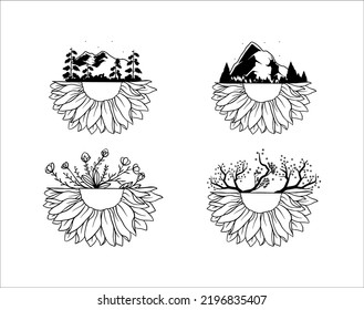 Illustrations Half SUnflower Decorative Collection 